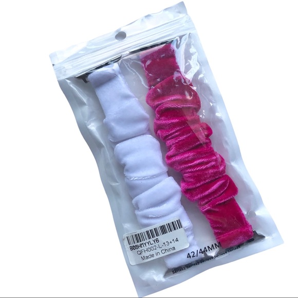 NEW 2 VELVET Scrunchies Bands Apple Watch 42/44/45mm L Pink White Elastic - Picture 7 of 8